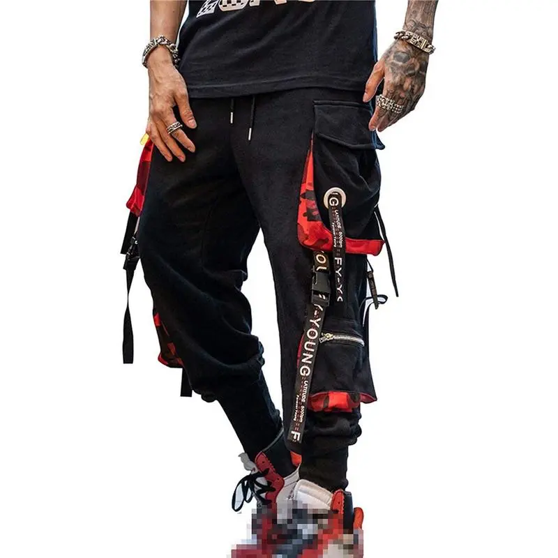 Men's Jogger Pants Punk Cargo Cyberpunk Hip Hop Gothic Baggy Techwear Hip Hop Pants Streetwear Track Pants Black Sweatpants Outfit Banded Bottom Sweatpants Flare Leg