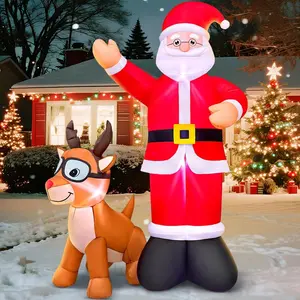 6FT Christmas Inflatables Santa Claus and Reindeer Blow Up Santa Deer Elk Yard Decorations with LED Light Up for Xmas Yard Holiday Party Garden Lawn Outdoor Indoor Décor
