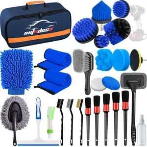 27Pcs Car Detailing Brush Set, Car Detailing Kit, Auto Detailing Drill Brush Set, Car Detailing Brushes, Car Wash Cleaning Tools Kit for Interior, Exterior, Wheels, Blue