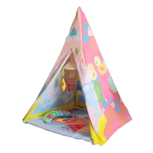 Paaqq 4 Sided Indoor Single Door Baby Tower Tent Play Mat With Rattles And Teethers
