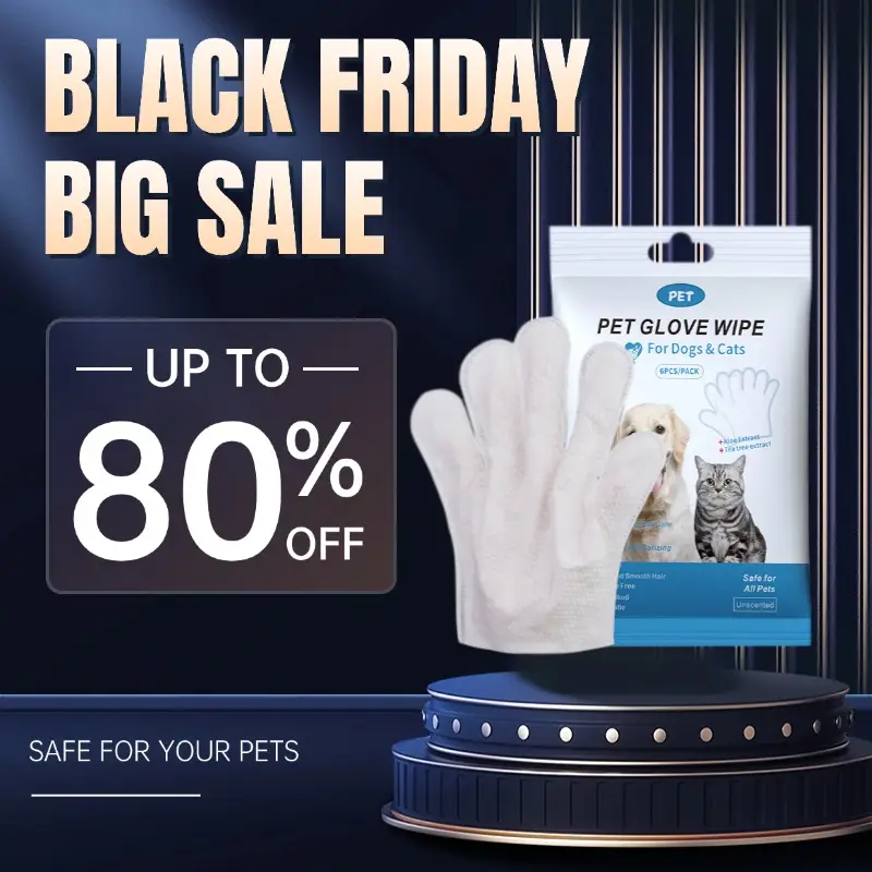 【Promotion！】Pet Glove Wipes for Dogs & Cats,Hypoallergenic Pet Wipes， Disposable No-Rinse Grooming,6PCSAll-Purpose No Rinse Grooming Wipes - Easy and 