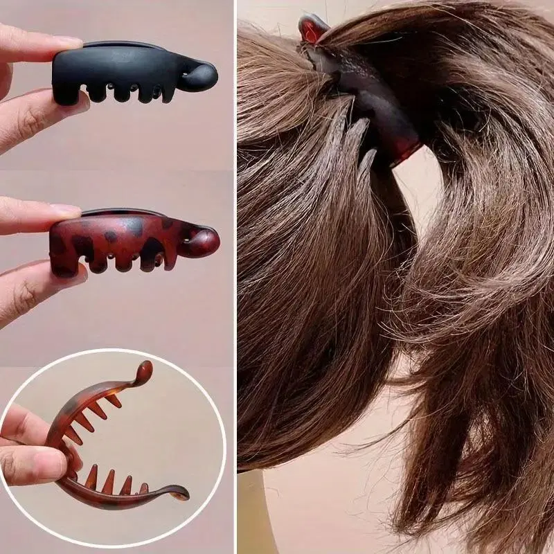 Women's 4 Non-Slip Banana Hair Clips - Vintage Oval Leopard Print, Amber and Black, Fashion Hair Accessories for Secure Ponytails, Bun Hairstyles