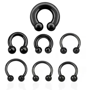 10G-0G Surgical Steel Black PVD Horseshoe Circular Barbell Internally Threaded Earring Septum - Sold Each