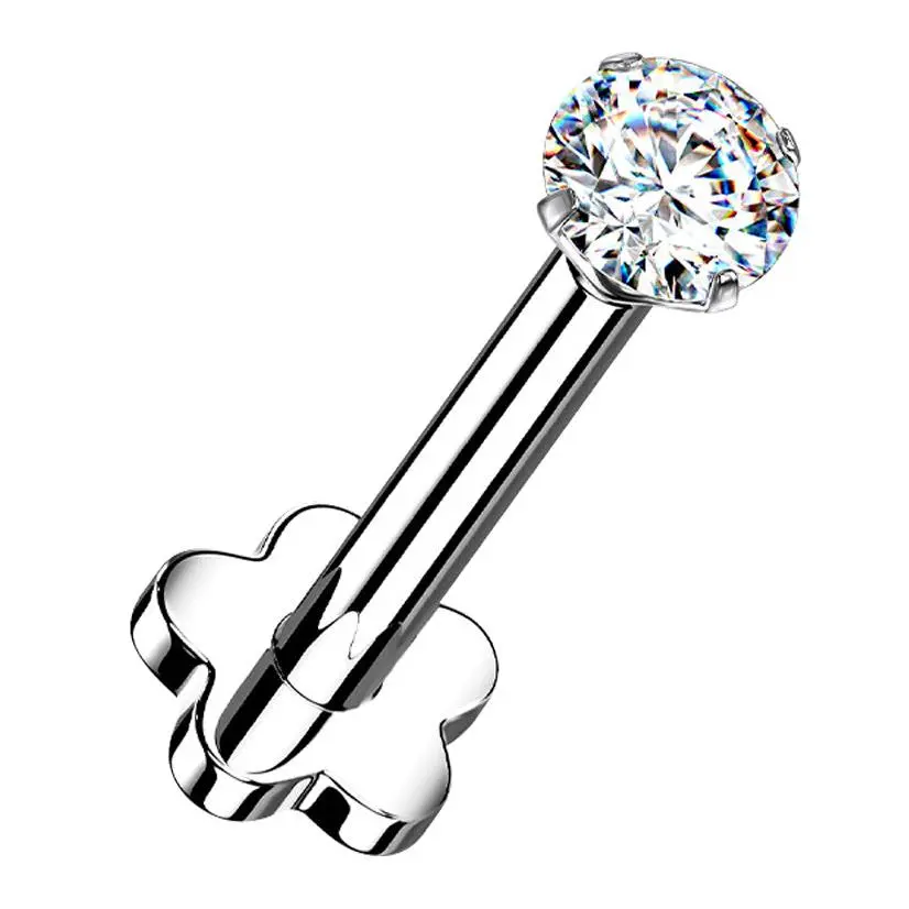 Clear CZ Titanium Threadless Labret