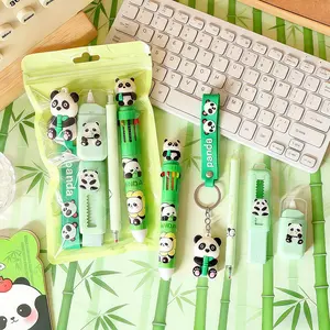 6 pcs Panda Theme Stationery Set, School Supplies, Includes Pens, Erasers, Keychains, Correction Tape, 10-Color Ballpoint Pens, Perfect Writing Kit, Classroom Rewards, Graduation Gift
