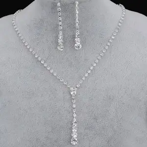 Fashion Drop Crystal Jewelry Set Rhinestone Necklace Earrings Jewelry Set for Bridal Bridesmaid Wedding Clothing Accessories
