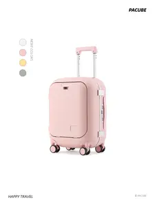 18 Inch Cute Round PC Hard Shell Luggage, Cup Holder, Phone Stand & USB Port, Smooth Wheels with Tsa Lock, Perfect for Students & Young Ladies