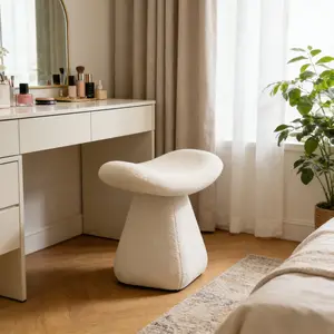 Dressing stool, U-shaped makeup chair, uniquely designed footstool Ottoman chair, soft wool white stool for living room and bedroom