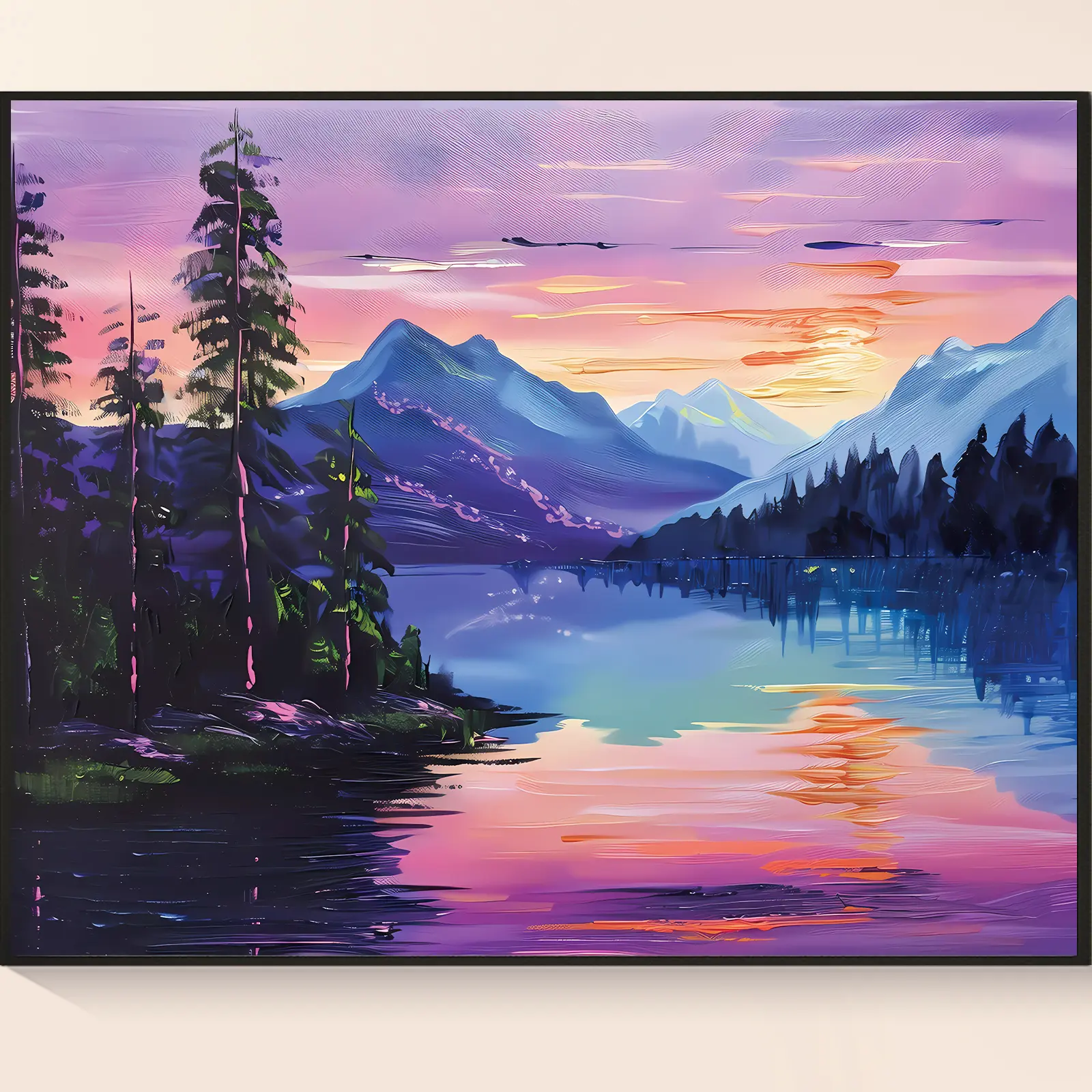 Vibrant Sunset Landscape Diamond Art Kit, Full Square Drill Rhinestone Bedazzling Painting of Lake & Mountains, Adult Crafting DIY Wall Art Decor