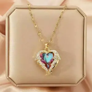 pendant necklace elegant party mom  neckle Mosaic Heart Double-Layered Necklace woman dainty fashion layer Mermaid Necklace - Unique amethyst Jewelry heart of the ocean