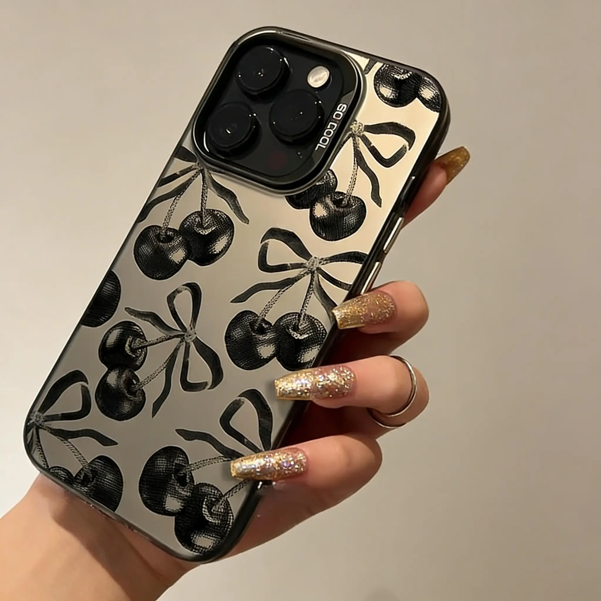 Black Cherry Pattern Polycarbonate (PC) Multi-Model Protective Phone Case for iPhone 17,16 Pro Max,15 Plus,14,13,12,11,Air,XS - Shockproof, Anti-Scratch, Durable Phone Accessories Gifting Accessory, Smartphone