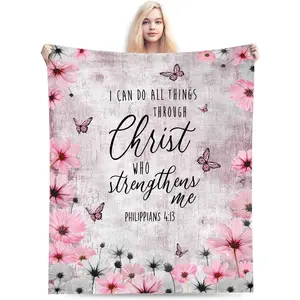 Pink Daisy Floral Throw Blanket for Couch Chair Sofa Bed, Flannel Soft Floral Butterfly Daisy Spring Summer Blanket for Bedroom Living Room Car, Warm Cozy Farmhouse Blankets for All Season 30"x 40"