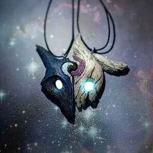 Unique Yin-Yang Fox Mask Pendant Necklaces in Black & White with Blue LED Eyes - Zinc Alloy, Cosmic-Inspired Design for Couples - Ideal Valentine's Day Gift