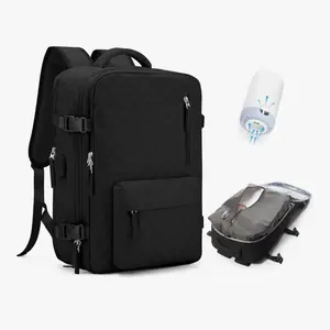 Travel Vacuum Storage Backpack with Air Pump Vacuum Seal Compression Space Saver Bags Clothing Vacpack 18x14x8 inches Travel Bag Carry on Personal item Laptop Work Backpacks Women Men Black