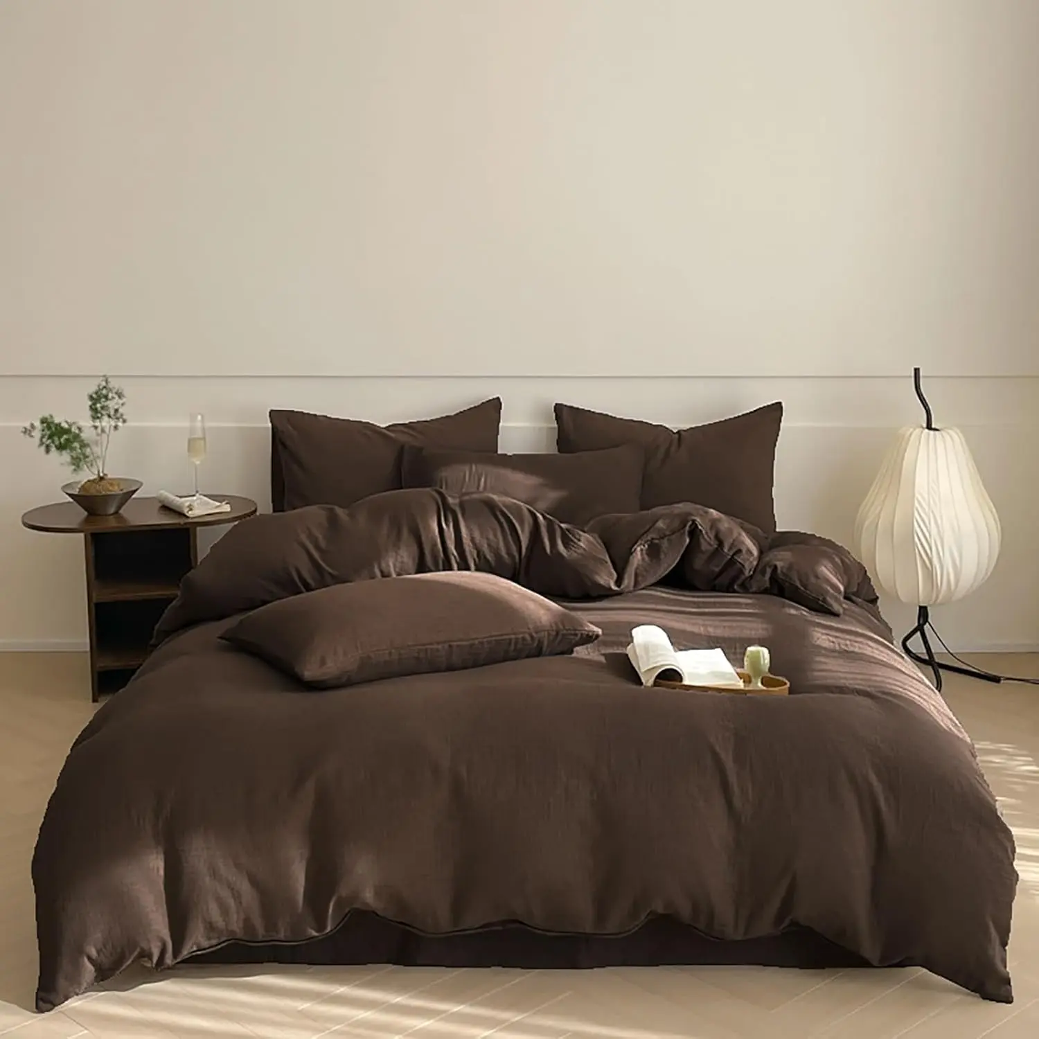 3-Piece Portable California King Comforter Set - Modern Minimalist Style, Super Soft Breathable Quilted Bedding Linen, Travel-Ready, 1-Brown Tone Options (Chestnut, Coffee, Chocolate, Mocha)