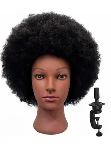 African Mannequin Head with 100% Human Hair Mannequin Head Curly Cosmetology Manican Mannequins Heads with Stand for Display Practice Braiding Styling Training Head Hair Styling
