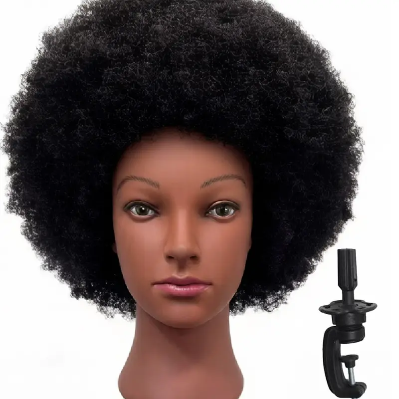 African Mannequin Head with 100% Human Hair Mannequin Head Curly Cosmetology Manican Mannequins Heads with Stand for Display Practice Braiding Styling Training Head Hair Styling Wig Styling