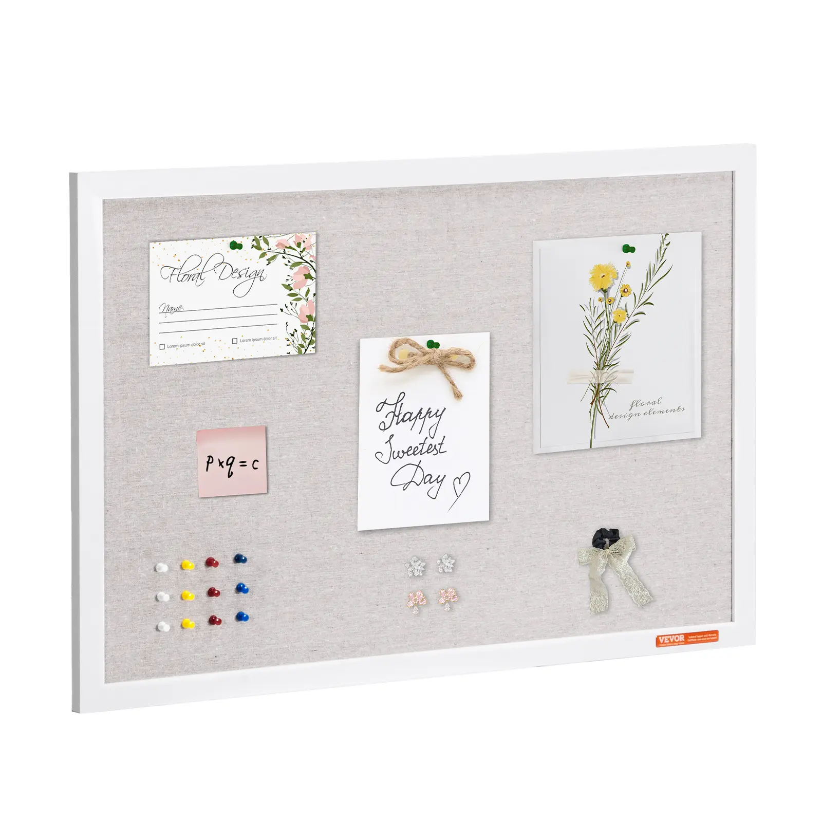 VEVOR 30"x20" White Cork Board with Linen Surface – Stylish Wall-Mounted Bulletin Board for Home,  School, Office – Elegant & Functional Noticeboard