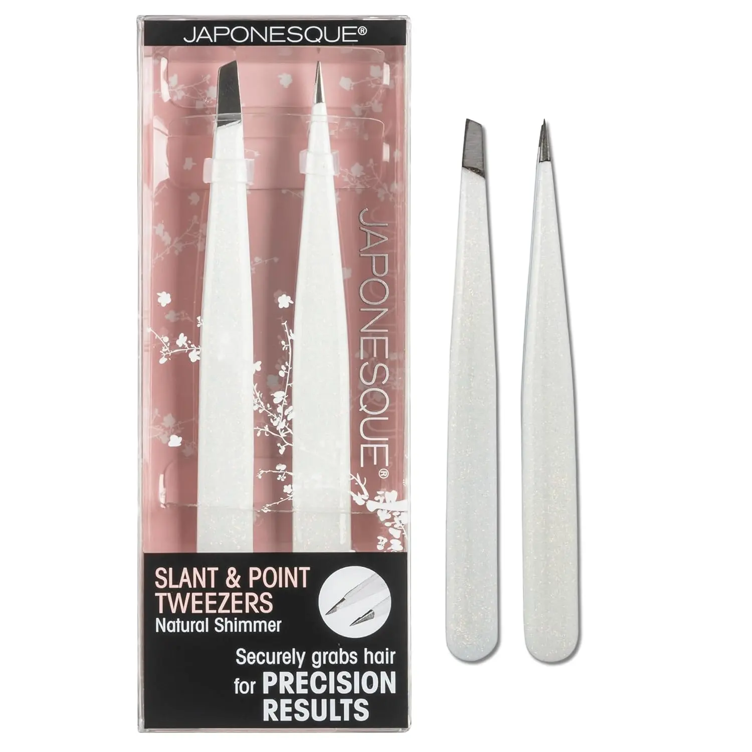 Pointed & Slant Tweezers Natural Shimmer Set, Precision Crafted, Hand Sharpened Tips for Shaping and Defining Brows
