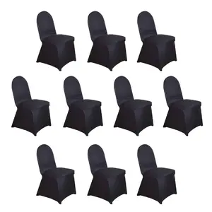 10 Pack Spandex Fitted Banquet Chair Covers Black - Reusable Stretch Slip-On Slipcovers for Weddings & Events