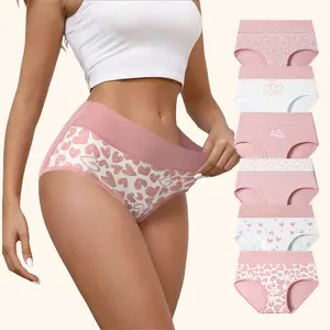 HOTCOM Women's Cotton Panties - 4/6 Pack Cute Love Print Briefs with Stretchy Waistband & Double Layer Crotch Soft Breathable Underwear for Everyday Wear & Postpartum Comfort FallFreshness - Fit