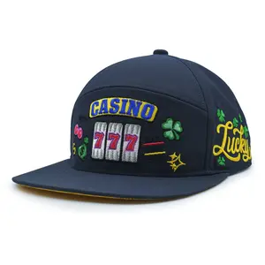 Lucky 777 Casino Embroidered Snapback Hat - Navy Flat Brim Streetwear Cap-rich forever hat