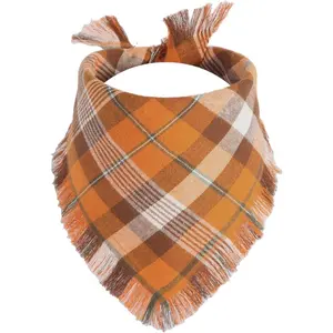 Fall Dog Bandana 1PCS-XLarge, Autumn Thanksgiving Orange Plaid Scarf, Reversible Triangle Bibs Accessories for Boy and Girl, Holiday Halloween Puppy Bandana