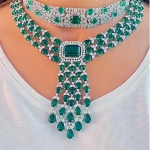 Genuine Green Emerald Pendant Statement Necklace