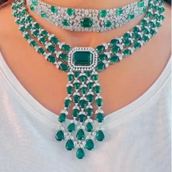 Genuine Green Emerald Pendant Statement Necklace