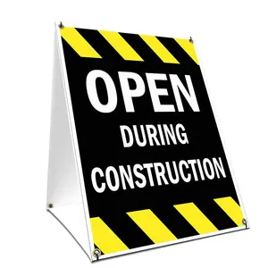 SignMission  18 x 24 in. A-Frame Sidewalk Open During Construction Sign with Graphics On Each Side