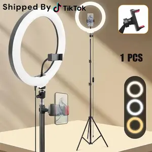 12" Ring Light with 63" Tripod Stand & Universal Cellphone Clip, USB-Powered for Makeup, Food Bloggers, Pet Creators, Remote Teachers, TikTok, Vlogging, Eye-Caring Lighting for Daily Use #Easter Day