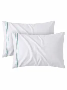 White Pillowcases 2 Pack, Luxury Embroidered Pillow Cases with Double Stitch Edge, Soft Microfiber, Envelope Closure, Standard King Size