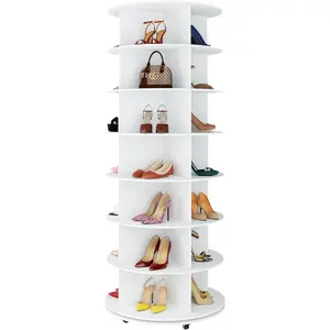7-Tier Rotating Shoe Rack Tower 360 with Wheels, 66.9in Spinning Shoe Rack, Revolving Shoe Rack, Shoe Carousel Closet Organizer, Free Standing Shoe Rack for Entryway Living Room Hallway White