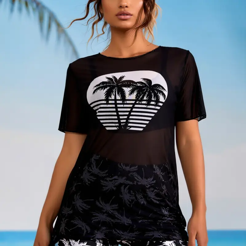 Women's Plus Size 2-Piece High Waisted Tankini Swimsuit Set - Bold 2023-25 Tropical Abstract Print, Body Contouring, Boxer-Style Cheeky Bottoms, Tankini Tops, Quick-Dry Fabric, 2XL-4XL, Swimsuit Beachwear