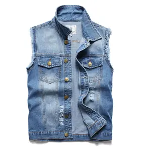 Men's Denim Vest, Sleeveless Jacket Slim Fit Vintage Casual Ripped Jean Vest for Men