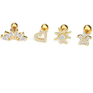 Star Heart Flower 16g Ear Cartilage Helix Surgical Stainless Steel Cubic Zirconia Studs Cartilage Earrings Screw Backs Ear Tragus Auricle Nose Lip Piercing Jewelry Set Gifts for Best Friend