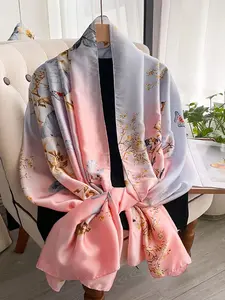 Women's Floral Print Lightweight Silk Scarf, Fashionable Modern Soft Comfortable Shawl for All Seasons, Casual Versatile Scarf for Women & Girls