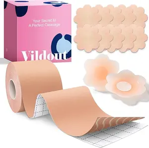Boob Tape Kit -Boobtape for Breast Lift with Petals and Covers, Breathable Sticky Adhesive Bra Tape, Push Up Boobytape for Breast Lift, Breast Tape Suitable for Large Breasts A-G Cup Beige