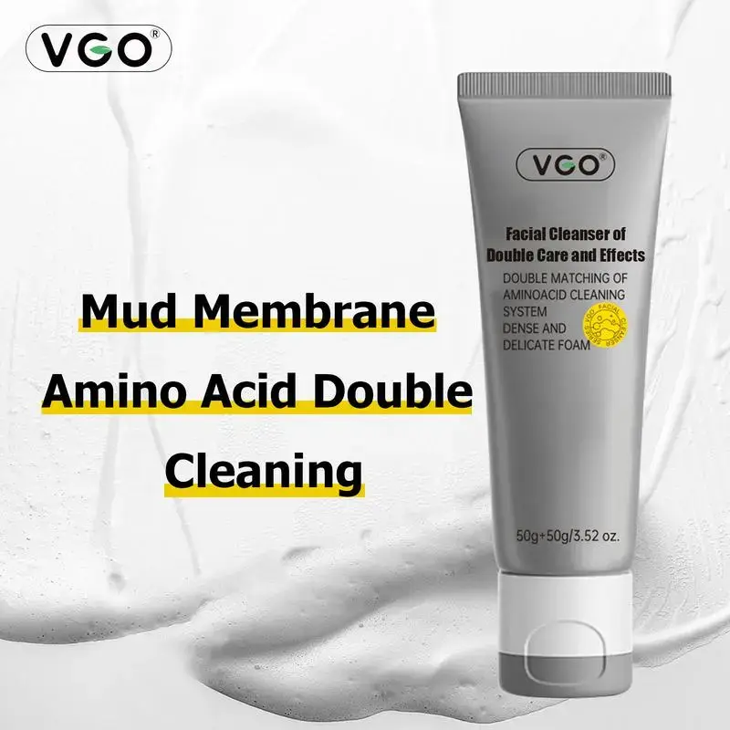 VGO Activated Charcoal Face Wash, Gentle Hydrating Foam Cleanser with Coconut for Sensitive & All Skin Types, 50g, Squeeze, Moisturizing