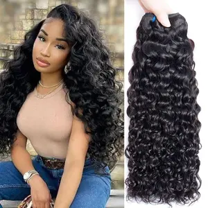Human Hair 3 Bundles Water Wave Bundles Human Hair 100% Unprocessed Virgin Hair Curly 3 Bundles for Women Natural Black Color