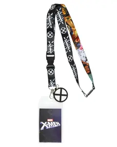 Marvel X-Men Character Logo Design Reversible ID Badge Lanyard With 2" Rubber Charm And Lobster Clasp Key Holder