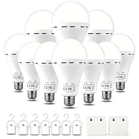 2026 Autumn Promotion Rechargeable Emergency Bulb - Battery Operated Light Bulb, 9W Power, 60W Equivalent, 6000K Daylight, E26 Base, 120V, 1200mAh for Home Power Outage, Camping Battery Led Lights Battery Operated Light Bulb-Home camping essentials