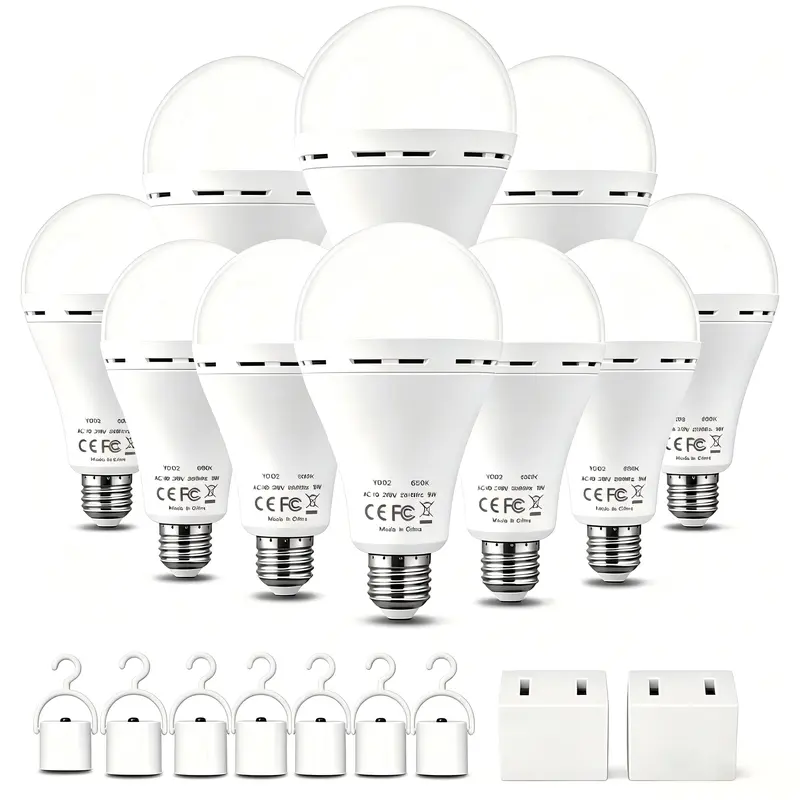 2026 Autumn Promotion Rechargeable Emergency Bulb - Battery Operated Light Bulb, 9W Power, 60W Equivalent, 6000K Daylight, E26 Base, 120V, 1200mAh for Home Power Outage, Camping Battery Led Lights Battery Operated Light Bulb-Home camping essentials