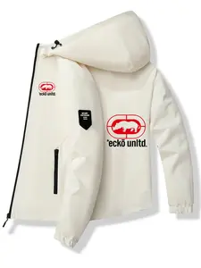 Men's Fashion Jacket with Ecko Logo, Stylish Zipper Pockets, Casual Hooded Design, Polyester Material, Spring & Fall Wear