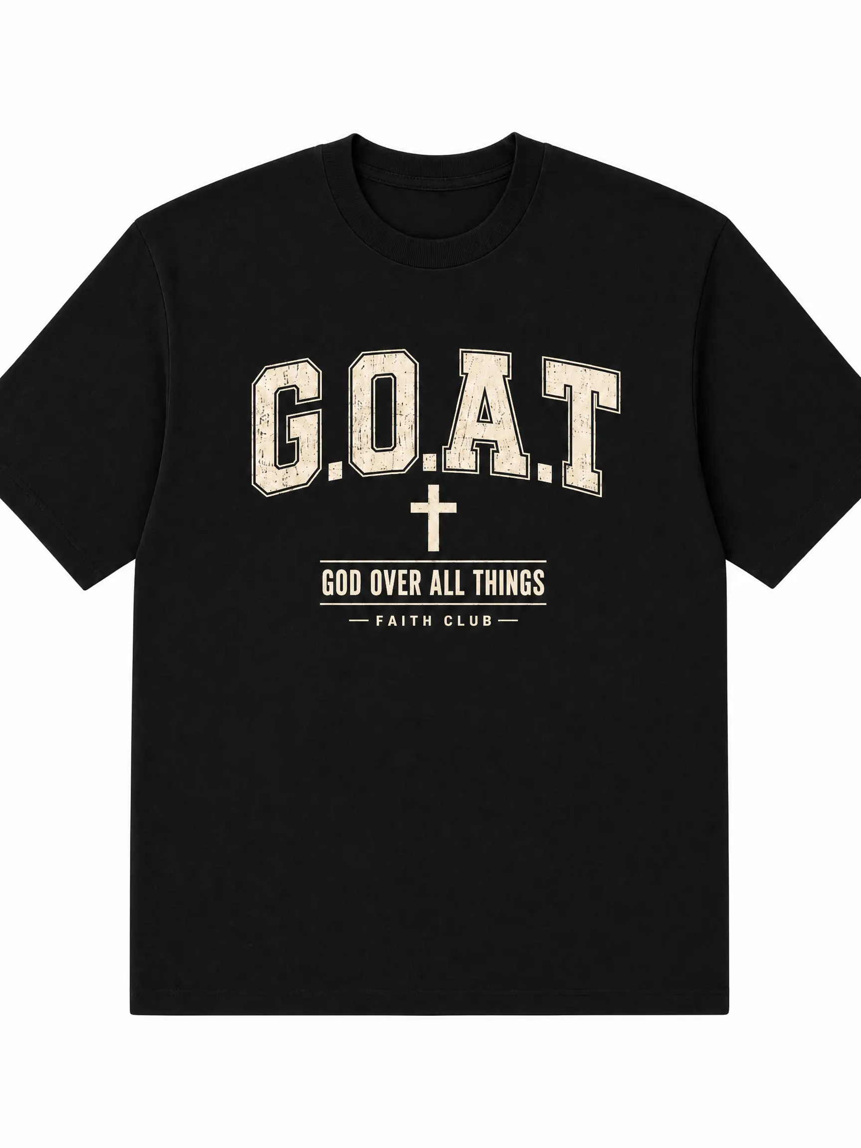 Menswear Oversized Tshirt, G.O.A.T. God Over All Things Graphic Tees, 200G Cotton Crew Neck Loose Fit Faith T Shirt for Men, Christian Streetwear Top