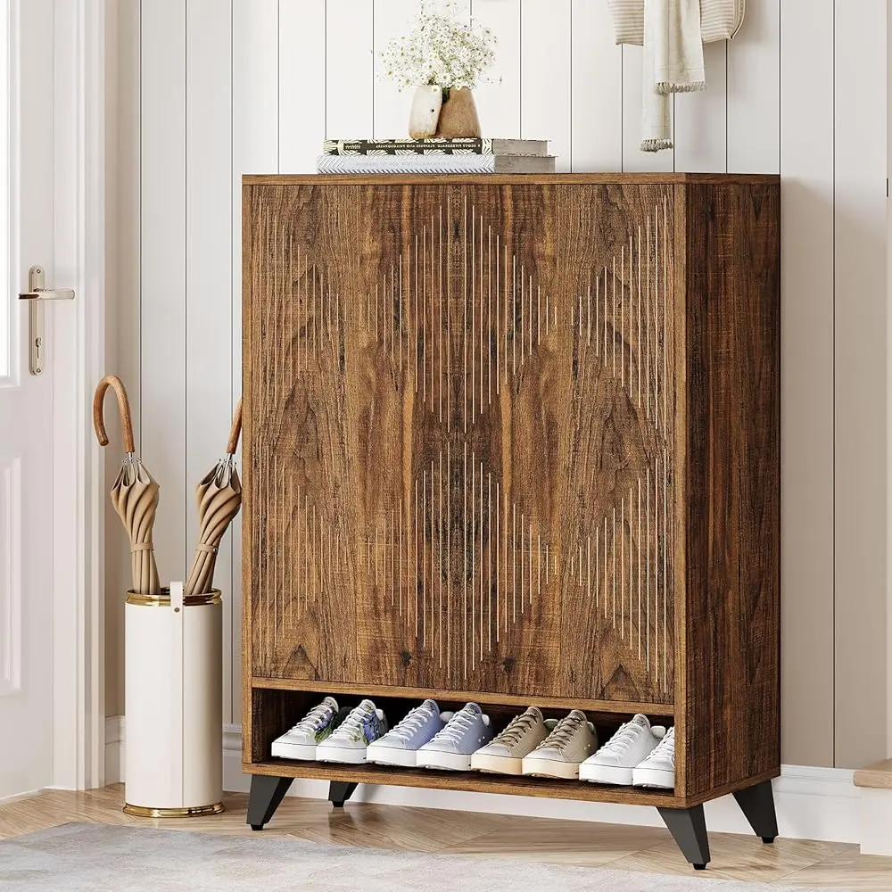Tribesigns 6-Tier Shoe Cabinet With Doors for Entryway - Modern Wooden Organizer With Adjustable Shelves, Ideal for Living Room or Bedroom