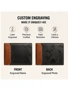 RFID Blocking Custom Leather Wallet, Engraved Mens Wallet, Premium Gift for Dad