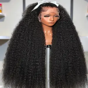 Gabrielle Hair 38 Inch Deep Wave Lace Front Human Hair Wigs For Black Women Brazilian Wet And Wavy Kinky Curly Wig 13x4 13x6 Transparent Lace Frontal Wig Natural Black 200% Density With Baby Hair