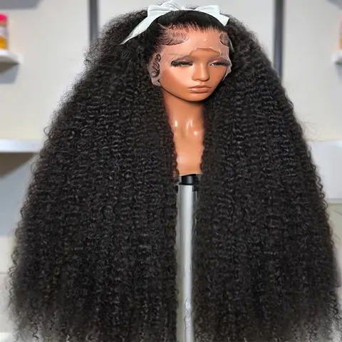 MYLOCKME Hair 38 Inch Deep Wave Lace Front Human Hair Wigs For Black Women Brazilian Wet And Wavy Kinky Curly Wig 13x4 13x6 Transparent Lace Frontal Wig Natural Black 200% Density With Baby Hair