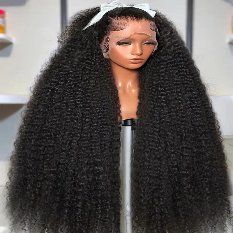 MYLOCKME Hair 38 Inch Deep Wave Lace Front Human Hair Wigs For Black Women Brazilian Wet And Wavy Kinky Curly Wig 13x4 13x6 Transparent Lace Frontal Wig Natural Black 200% Density With Baby Hair